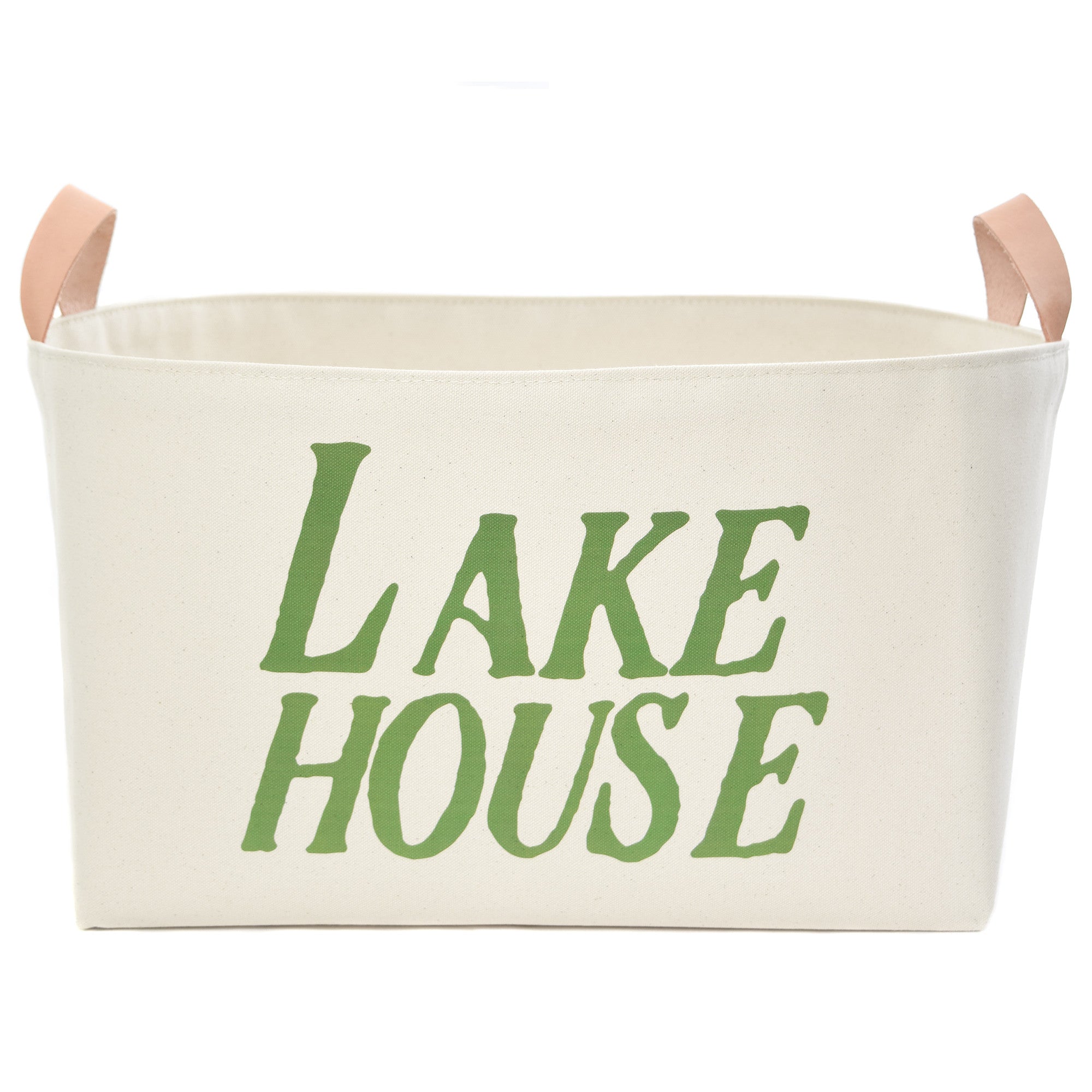 Lake House Canvas Storage Bin with Veg Leather Handles - A Southern Bucket