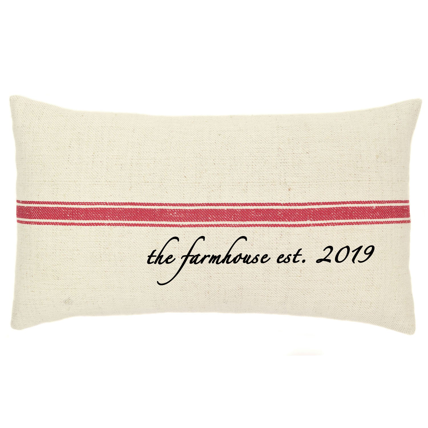 Vintage Red Burlap Stripe Pillow