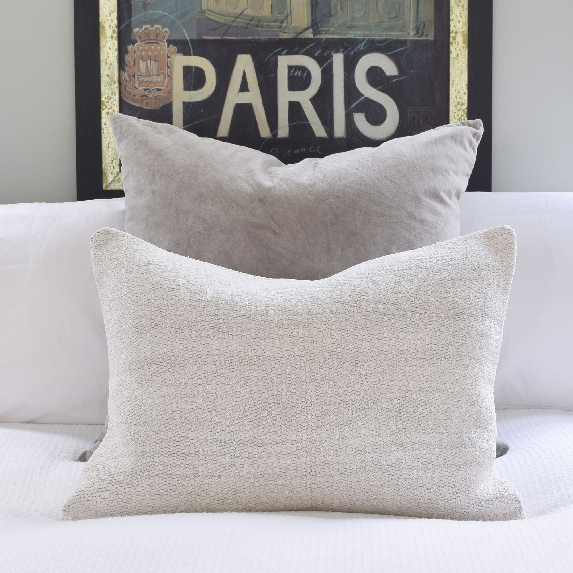 Vintage Wool Kilim Pillow, Neutral Grey with paris 